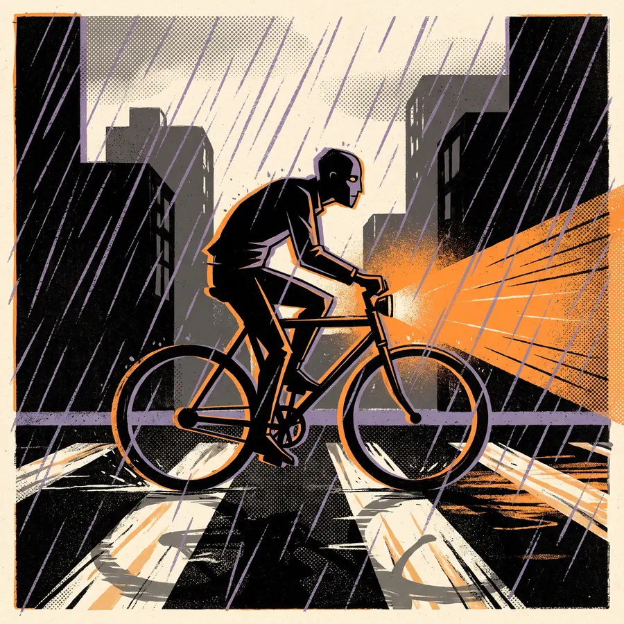 Night Delivery — a courier crossing a rain-lit city
